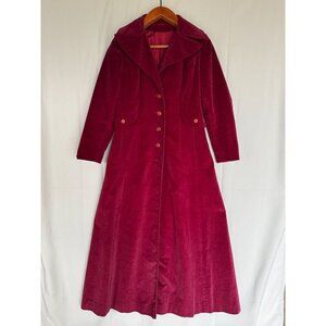 Rare Vintage 70s Cranberry Red Corduroy Oversized Notch Collar Maxi Coat Size M